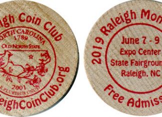 Raleigh Coin Club wooden nickel