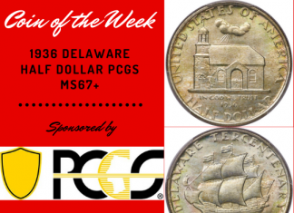 1936 Delaware Half Dollar, PCGS MS67+. Images are courtesy of Heritage Auctions, www.HA.com.