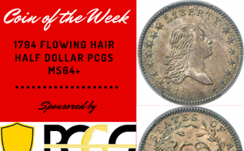 1794 Flowing Hair Half Dollar PCGS MS64+.