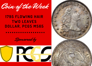 1795 Flowing Hair Two Leaves Dollar, PCGS MS65