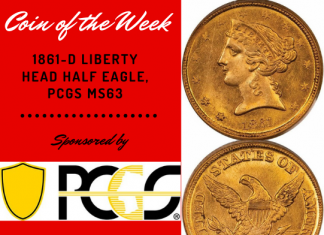 1861-D Liberty Head Half Eagle, PCGS MS63