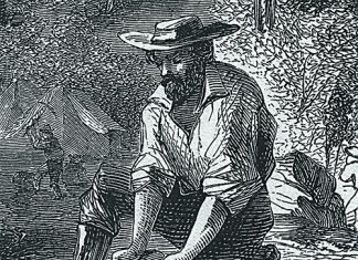 1849 woodcut of California gold-rush prospector