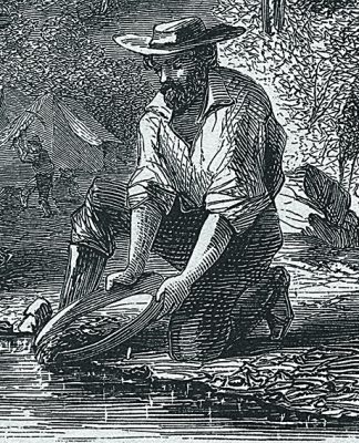 1849 woodcut of California gold-rush prospector