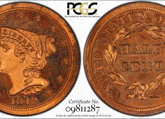 1842 PCGS Proof 65 Red (Original) Half Cent