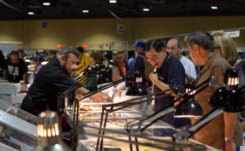 A busy bourse scene at the Long Beach Expo.