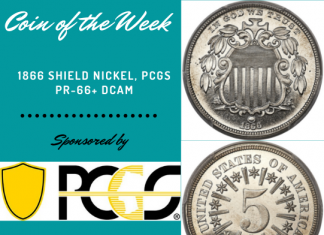 PCGS Coin of the Week: 1866 Shield Nickel, PCGS Proof-66+ DCAM