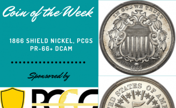 PCGS Coin of the Week: 1866 Shield Nickel, PCGS Proof-66+ DCAM