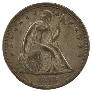 CACG graded VF-20 (twenty) 1873 Liberty Seated silver dollar